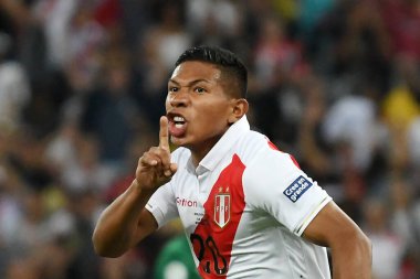 Rio de Janeiro, Brezilya, 18 Haziran 2019. Peru futbol takımından Flores Peralta, Copa America 2019 'un Bolvia x Peru karşılaşmasını Maracan Stadyumu' nda kutluyor..