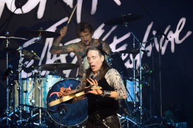 Rio de Janeiro, Brezilya, 6 Haziran 2019. Gitarist Steve Vai Rio Montreux Caz Festivali 'nde Rio de la Plaza Mau' da sergilenirken.