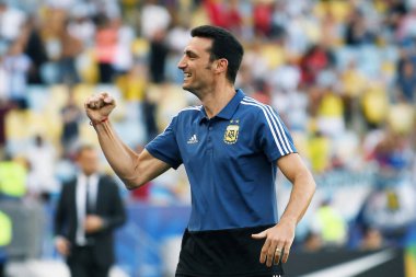 Rio de Janeiro, Brezilya, 28 Haziran 2019. Arjantinli futbol koçu Lionel Scaloni, Copa America 2019 Maracan Stadyumu 'nda oynanan Venezuela - Arjantin maçı sırasında.