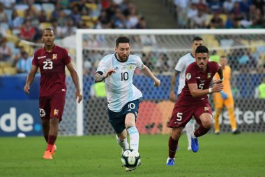 Rio de Janeiro, Brezilya, 28 Haziran 2019. Arjantinli futbolcu Lionel Messi, Copa America 2019 Maracan Stadyumu 'nda oynanan Venezuela - Arjantin maçı sırasında.