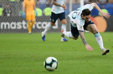 Rio de Janeiro, Brezilya, 28 Haziran 2019. Arjantinli futbolcu Lionel Messi, Copa America 2019 Maracan Stadyumu 'nda oynanan Venezuela - Arjantin maçı sırasında.