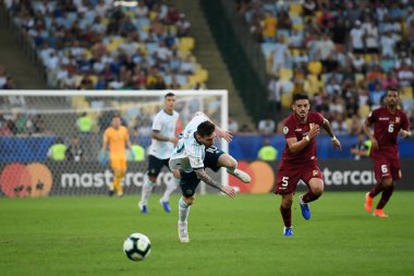 Rio de Janeiro, Brezilya, 28 Haziran 2019. Arjantinli futbolcu Lionel Messi, Copa America 2019 Maracan Stadyumu 'nda oynanan Venezuela - Arjantin maçı sırasında.