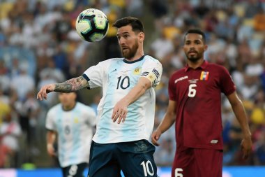 Rio de Janeiro, Brezilya, 28 Haziran 2019. Arjantinli futbolcu Lionel Messi, Copa America 2019 Maracan Stadyumu 'nda oynanan Venezuela - Arjantin maçı sırasında.