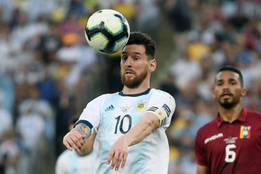Rio de Janeiro, Brezilya, 28 Haziran 2019. Arjantinli futbolcu Lionel Messi, Copa America 2019 Maracan Stadyumu 'nda oynanan Venezuela - Arjantin maçı sırasında.