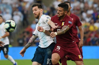 Rio de Janeiro, Brezilya, 28 Haziran 2019. Arjantinli futbolcu Lionel Messi, Copa America 2019 Maracan Stadyumu 'nda oynanan Venezuela - Arjantin maçı sırasında.