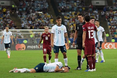 Rio de Janeiro, Brezilya, 28 Haziran 2019.Arjantinli futbolcu Di Maria, Copa America 2019 Maracana Stadyumu 'nda oynanan Venezuela - Arjantin maçı sırasında.