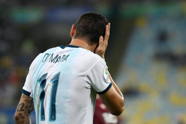 Rio de Janeiro, Brezilya, 28 Haziran 2019.Arjantinli futbolcu Di Maria, Copa America 2019 Maracana Stadyumu 'nda oynanan Venezuela - Arjantin maçı sırasında.