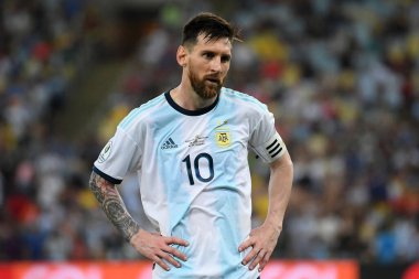Rio de Janeiro, Brezilya, 28 Haziran 2019. Arjantinli futbolcu Lionel Messi, Copa America 2019 Maracan Stadyumu 'nda oynanan Venezuela - Arjantin maçı sırasında.