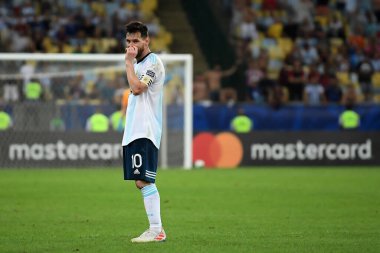 Rio de Janeiro, Brazil, June 28, 2019.Soccer player Lionel Messi of Argentina, during the Venezuela vs Argentina match for the Copa America 2019 at the Maracan stadium. clipart