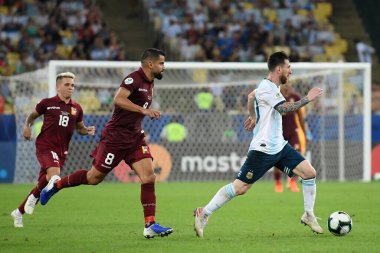 Rio de Janeiro, Brezilya, 28 Haziran 2019. Arjantinli futbolcu Lionel Messi, Copa America 2019 Maracan Stadyumu 'nda oynanan Venezuela - Arjantin maçı sırasında.