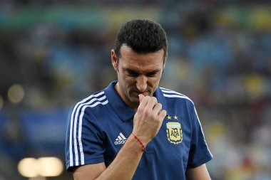 Rio de Janeiro, Brezilya, 28 Haziran 2019. Arjantinli futbol koçu Lionel Scaloni, Copa America 2019 Maracan Stadyumu 'nda oynanan Venezuela - Arjantin maçı sırasında.
