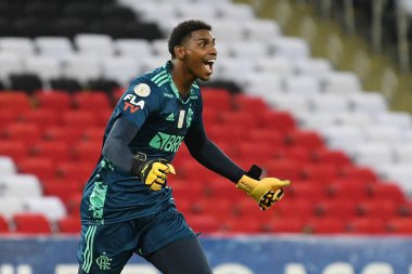 Rio de Janeiro, Brezilya, 13 Ekim 2020. Flamengo takımından kaleci Hugo, Maracana Stadyumu 'ndaki Brezilya Şampiyonası' nda oynanan Flamengo x Gois maçı sırasında.