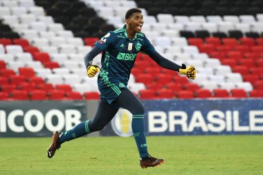 Rio de Janeiro, Brezilya, 13 Ekim 2020. Flamengo takımından kaleci Hugo, Maracana Stadyumu 'ndaki Brezilya Şampiyonası' nda oynanan Flamengo x Gois maçı sırasında.
