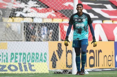 Rio de Janeiro, Brezilya, 13 Ekim 2020. Flamengo takımından kaleci Hugo, Maracana Stadyumu 'ndaki Brezilya Şampiyonası' nda oynanan Flamengo x Gois maçı sırasında.