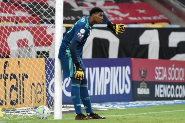Rio de Janeiro, Brezilya, 13 Ekim 2020. Flamengo takımından kaleci Hugo, Maracana Stadyumu 'ndaki Brezilya Şampiyonası' nda oynanan Flamengo x Gois maçı sırasında.