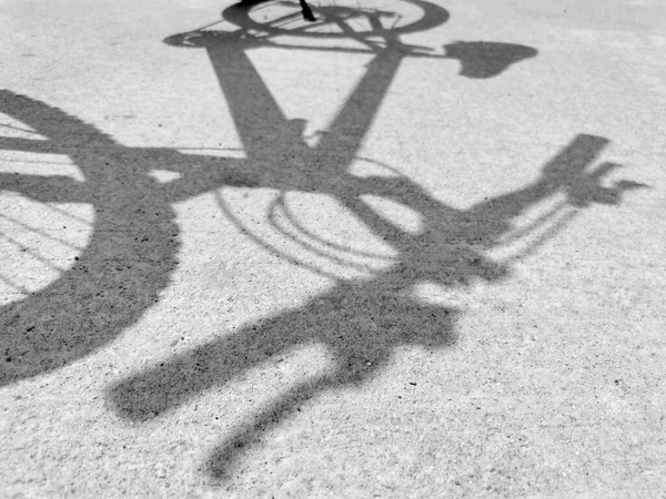 Light and shadow of the bicycle on the road surface.