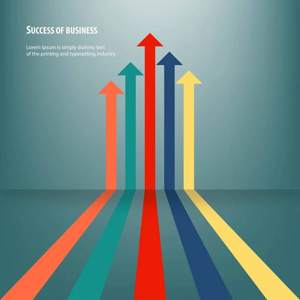 Concetto Direzione Obiettivo Affari Successo Frecce Colorate Puntano Alto Sullo — Vettoriale Stock