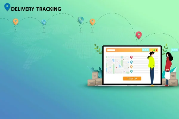 Koncepce Sledování Dodávek Pracovníci Zákazník Diskutují Sledování Zásilky Která Zobrazena — Stockový vektor