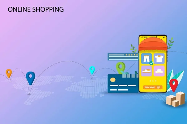 Affärsidé Online Shopping Kreditkort Nära Smartphone Som Displayen Innehåller Lista — Stock vektor