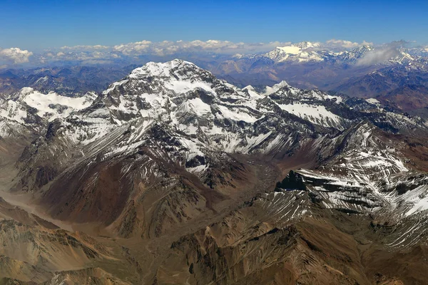 Monte Aconcagua Verano Vista Aérea Sierra Los Andes Argentina Punto —  Fotos de Stock