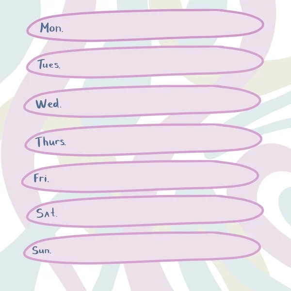 Bela página moderna para o planejador semanal de um caderno de planejamento semanal com dias com fundo incomum — Fotografia de Stock