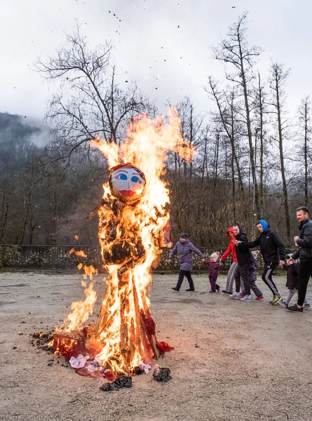 Sotschi Russland März 2020 Ritual Des Verbrennens Einer Gefüllten Pfannkuchenwoche — Stockfoto