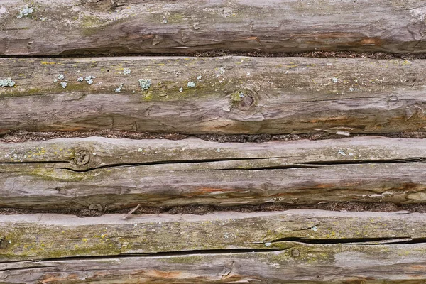 Textur Alter Holzbalkenwände Mit Rissen Flechten Eichenholz Als Hintergrund — Stockfoto
