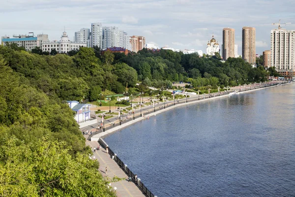 Terraplén Del Río Amur Complejo Deportes Parques Ciudad Jabárovsk Rusia — Foto de Stock