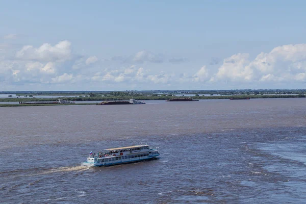 Khabarovsk Oroszország 2019 Augusztus Séta Kirándulás Folyami Hajó Turisták Mozog — Stock Fotó
