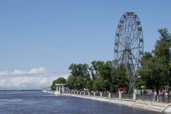 Khabarovsk Rusia Agosto 2019 Embankment Amur River Estadio Que Lleva — Foto de Stock