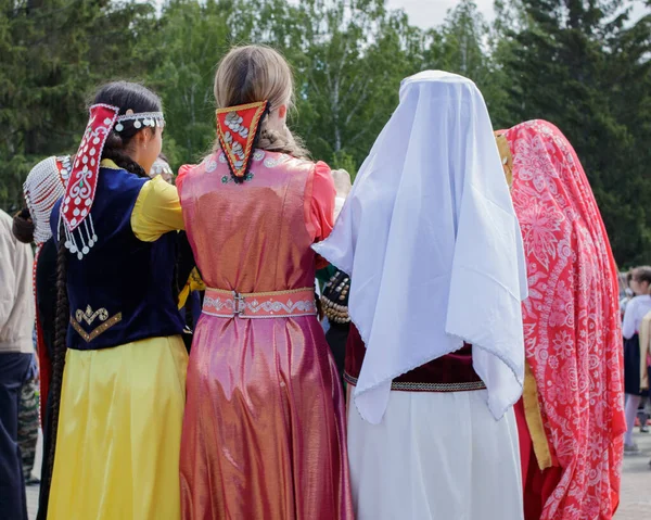 Tatarska Kobieta Tradycyjne Vintage Nakrycie Głowy Coroczne Święto Narodowe Tatarów — Zdjęcie stockowe