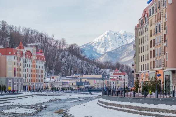 Sochi Rusia Enero 2019 Estación Esquí Rosa Khutor Río Mzymta —  Fotos de Stock