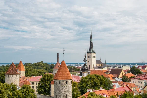 Widok Góry Pomarańczowe Dachy Pająki Starego Miasta Tallinie Estonia — Zdjęcie stockowe