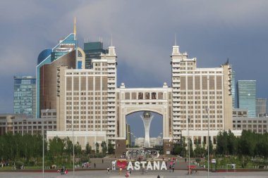 Nursultan, Kazakistan, 23 Haziran 2016. Başkent Kazakistan 'ın merkezi manzarası. Eski Astana, şimdi Nursultan