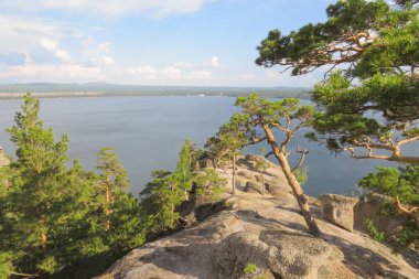 Bolectau dağından Burabay ya da Borovoye gölü manzarası. Kazakistan.