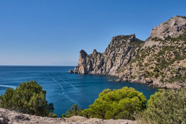 Deniz Burnu. Blue Bay 'in manzarası. Ulusal Botanik rezervi Yeni Dünya.