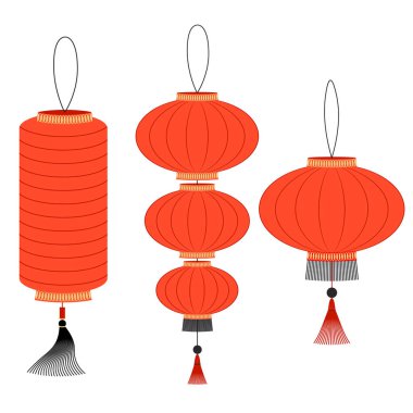 Çin feneri seti. Beyaz bir arkaplanda izole edilmiş.