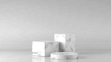 Minimum lüks beyaz, altın renkli mermer silindir yuvarlak kutu podyumu ve beyaz arka planda ayrılıyor. Konsept sahne sahne sahne gösterisi, ürün, satış, afiş, sunum, kozmetik. 3 Boyutlu Hazırlama