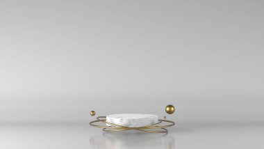 Soyut Minimum Lüks Beyaz, Altın Mermer Silindir yuvarlak kutu podyumu beyaz arka planda. Konsept sahne sahne sahne gösterisi, ürün, satış, afiş, sunum, kozmetik. 3 Boyutlu Hazırlama