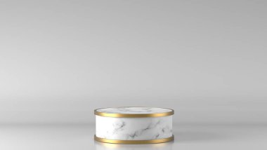 Soyut Minimum Lüks Beyaz, Altın Mermer Silindir yuvarlak kutu podyumu beyaz arka planda. Konsept sahne sahne sahne gösterisi, ürün, satış, afiş, sunum, kozmetik. 3 Boyutlu Hazırlama