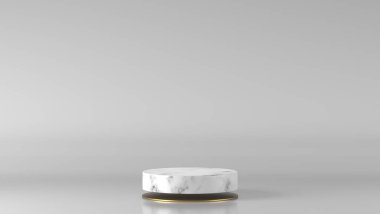 Soyut Minimum Lüks Beyaz, Altın Mermer Silindir yuvarlak kutu podyumu beyaz arka planda. Konsept sahne sahne sahne gösterisi, ürün, satış, afiş, sunum, kozmetik. 3 Boyutlu Hazırlama