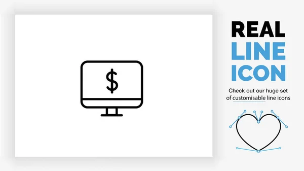 Icono Línea Editable Una Computadora Escritorio Con Signo Dólar — Vector de stock