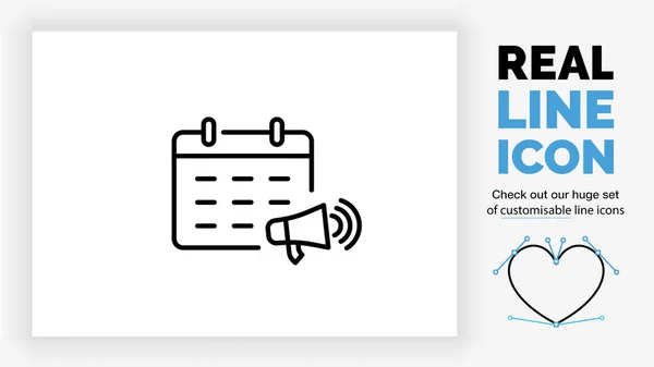 Icono Línea Editable Calendario Con Megáfono — Vector de stock