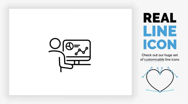 Edytowalna Ikona Prawdziwej Linii Osoby Analityk Postaci Kija Pracy — Wektor stockowy