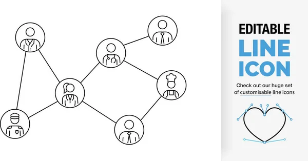 Editable line icon of people in society working together