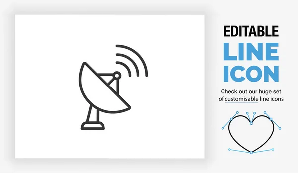 Icono Línea Editable Una Vista Lateral Antena Parabólica — Vector de stock