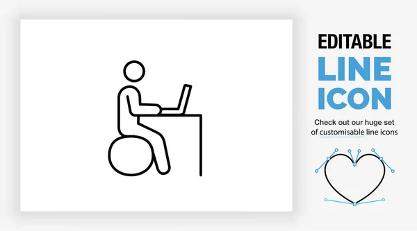 Ergonomik bir topun üzerinde oturan çubuk figürünün düzenlenebilir satır simgesi