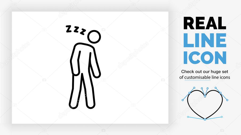 Editable line icon of a tired stick figure