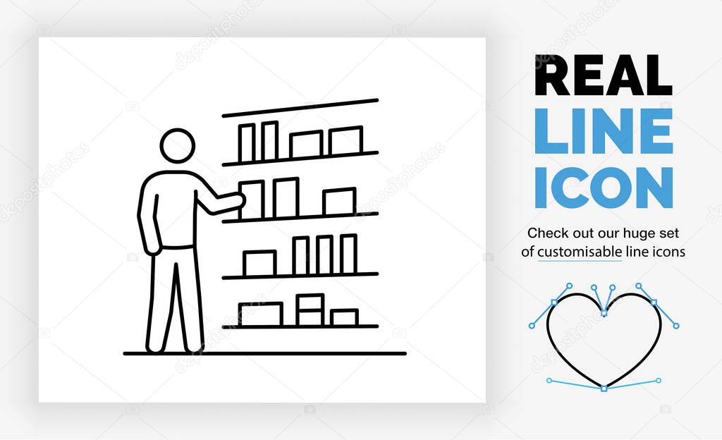 Editable real line icon of a shopping stick figure