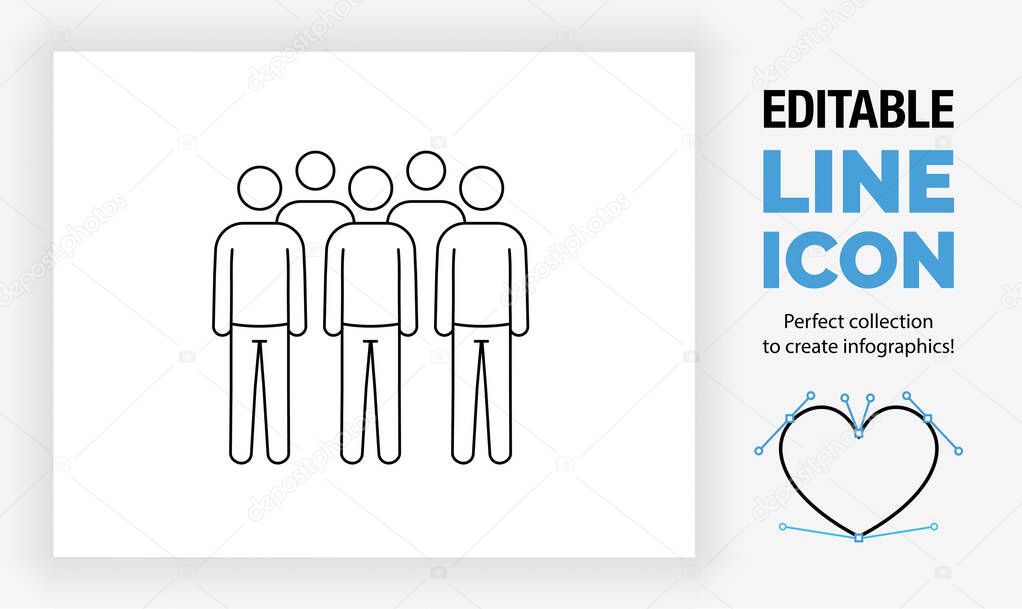 Editable line icon of a group of stick figure people